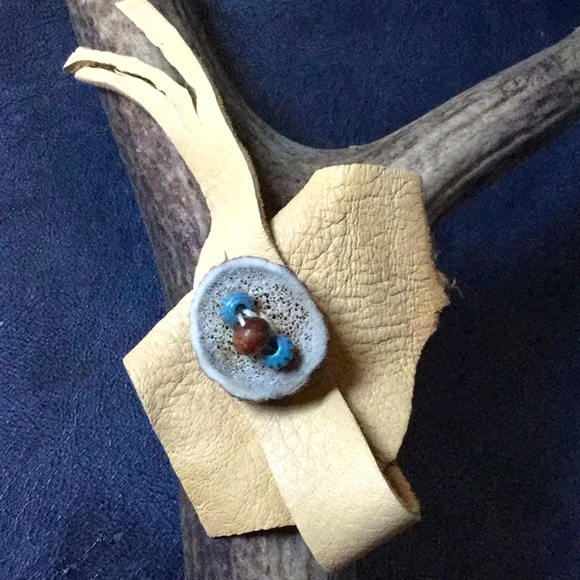Accessories - Artisan handmade scrap leather wristlet elk antler Coachella boho art festival⭐️